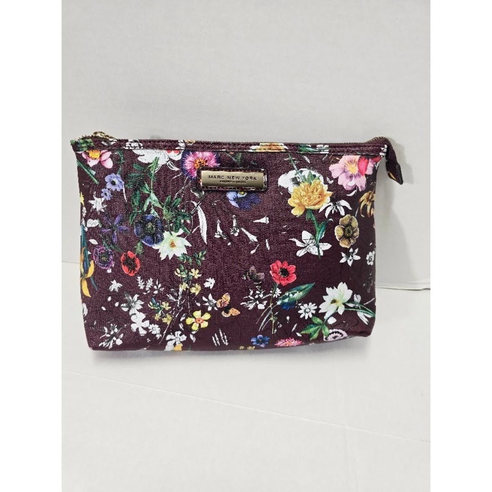Marc New York Andrew‎ Marc Cosmetic Bag Floral Print Burgundy Makeup Pouch NWOT